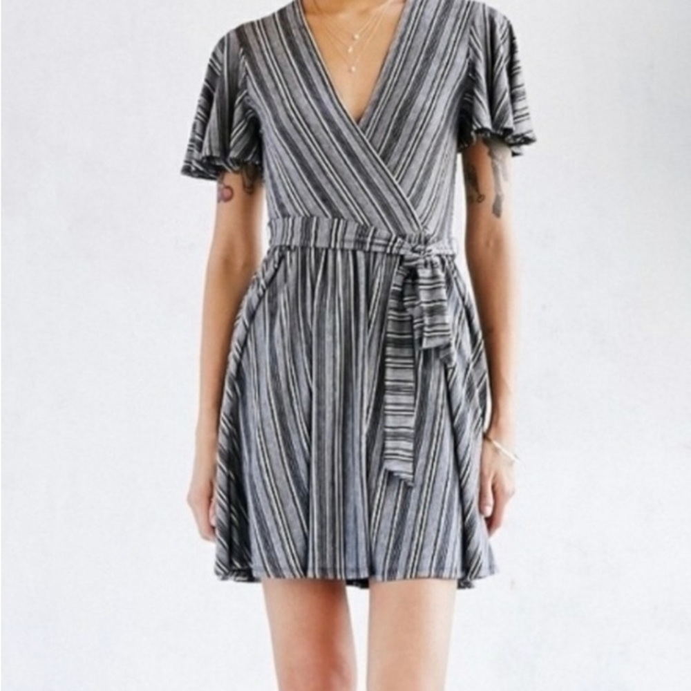 UO Black & White Striped Wrap Dress